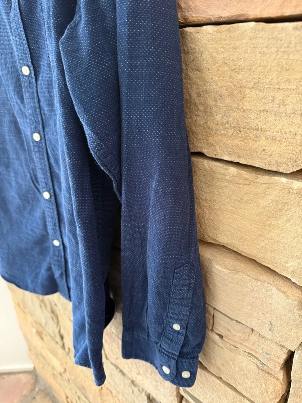 Mens Banana Republic Indigo Textured Long-Sleeve Button-Down Shirt, Tiny Flaw